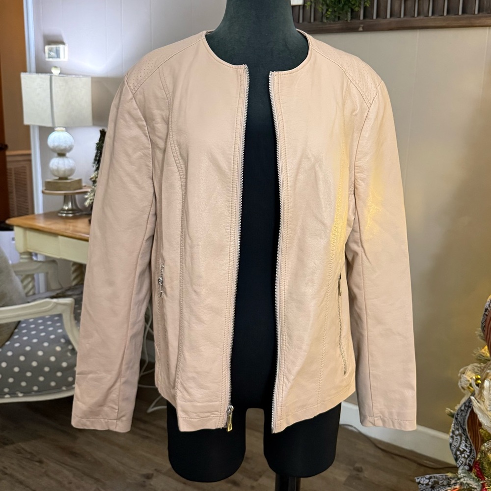 Kenneth Cole Reaction • Light Pink Faux Leather Moto Jacket